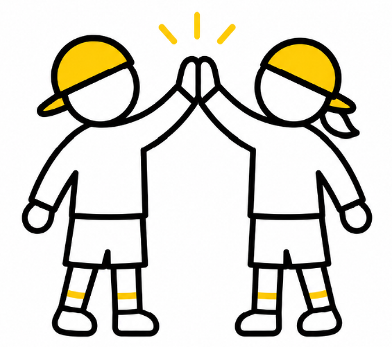 仲間とハイタッチするイラスト